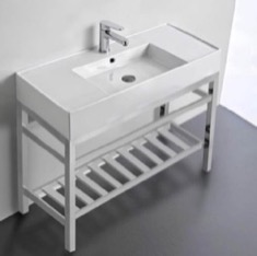 Console Sink - Metal Chrome Stand, Modern, 40 inch