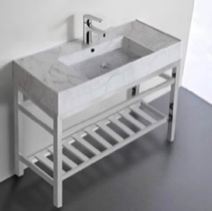 Console Sink - Metal Chrome Stand, Modern, 40 inch, Marble Ceramic Sink