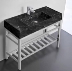 Modern Console Sink - Metal Chrome Stand, 40 inch, Marble Ceramic Sink