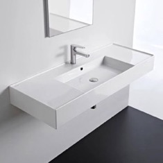 Wall Mount Sink - 48 inch, Rectangular, Modern, With Counter Space, Ceramic