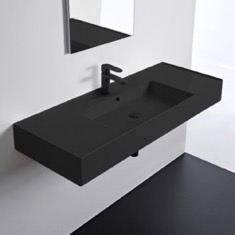 Black Ceramic Wall Mounted or Vessel Sink With Counter Space