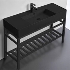 Black Console Sink Vanity, Modern, 48 inch