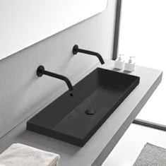Rectangular Black Ceramic Trough Drop In Sink