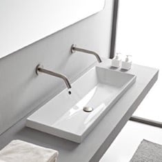 Trough Drop In Sink, Rectangular White Ceramic