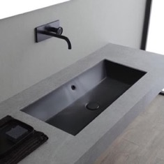 Rectangular Black Ceramic Trough Undermount Sink