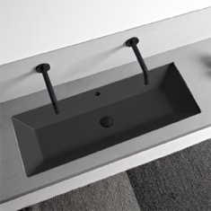 Rectangular Black Ceramic Trough Undermount Sink