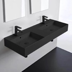 Double Black Ceramic Wall Mounted or Vessel Sink With Counter Space