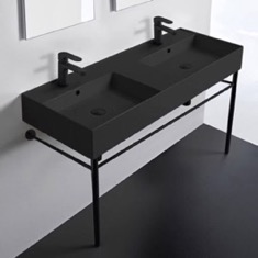 Black Modern Double Console Sink, 48 inch