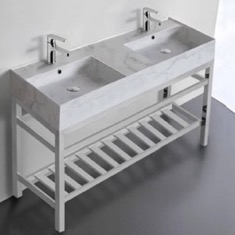 Modern Double Console Sink Vanity, Marble Style Sink, 48 inch