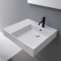 Rectangular Ceramic Wall Mounted or Vessel Sink With Counter Space