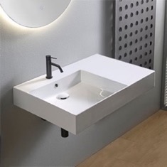 Rectangular Ceramic Wall Mounted or Vessel Sink With Counter Space