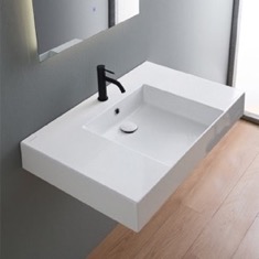 Rectangular Ceramic Wall Mounted or Vessel Sink With Counter Space