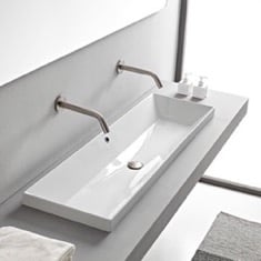 Rectangular White Ceramic Trough Drop In Sink