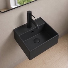 Wall Mount Sink - Small, 12 inch, Square, Modern, Ceramic, Matte Black