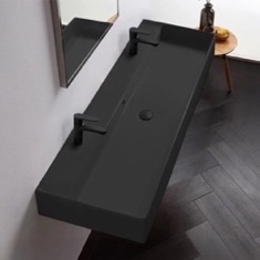 Black Ceramic Trough Wall Mounted or Vessel Sink