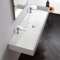 Trough Ceramic Wall Mounted or Vessel Sink