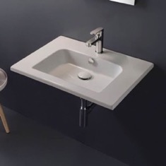 Sleek Rectangular Ceramic Wall Mounted Sink