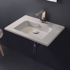 Sleek Rectangular Ceramic Wall Mounted Sink