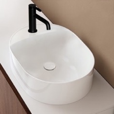 Oval-Shaped White Ceramic Vessel Sink