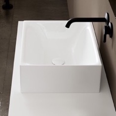 Vessel Bathroom Sink, Square, White Ceramic