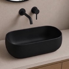 Vessel Sink - 22 inch, Oval, Modern, Ceramic, Matte Black