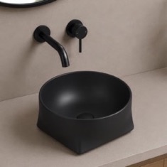Vessel Sink - 16 inch, Oval, Modern, Ceramic, Matte Black