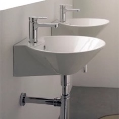 Round White Ceramic Wall Mounted or Vessel Sink