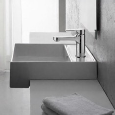 Square White Ceramic Semi-Recessed Sink