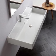 Wall Mount Sink - Trough, 40 inch, Rectangular, Modern, Ceramic