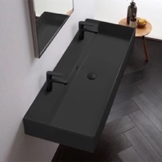 Black Ceramic Trough Wall Mounted or Vessel Sink