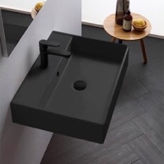 Rectangular Black Ceramic Wall Mounted or Vessel Sink
