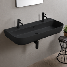 Black Ceramic Trough Wall Mounted or Vessel Sink