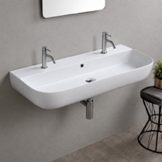 Modern White Ceramic Wall Mounted or Vessel Sink