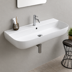 Modern White Ceramic Wall Mounted or Vessel Sink