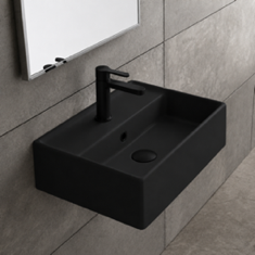 Rectangular Black Ceramic Wall Mounted or Vessel Sink