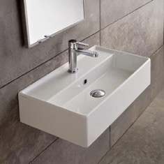 Rectangular White Ceramic Wall Mounted or Vessel Sink