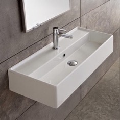 Rectangular White Ceramic Wall Mounted or Vessel Sink