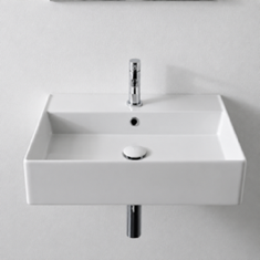 Rectangular White Ceramic Wall Mounted or Vessel Sink
