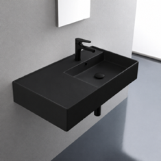 Black Ceramic Wall Mounted or Vessel Sink With Counter Space