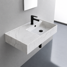 Marble Design Ceramic Wall Mounted or Vessel Sink With Counter Space