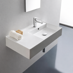 Wall Mount Sink - 32 inch, Rectangular, Modern, With Counter Space, Ceramic