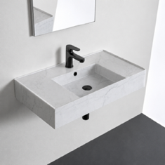 Marble Design Ceramic Wall Mounted or Vessel Sink With Counter Space