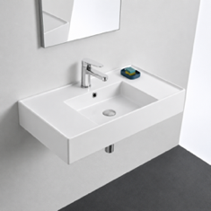 Wall Mount Sink - 32 inch, Rectangular, Modern, With Counter Space, Ceramic
