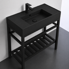Black Modern Console Sink Vanity, 40 inch
