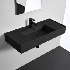Black Ceramic Wall Mounted or Vessel Sink With Counter Space