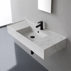 Marble Design Ceramic Wall Mounted or Vessel Sink With Counter Space