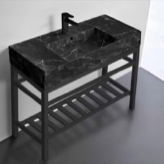 Modern Console Sink Vanity, Black Marble Style Sink, 40 inch
