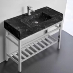 Modern Console Sink Vanity, Black Marble Style Sink, 40 inch
