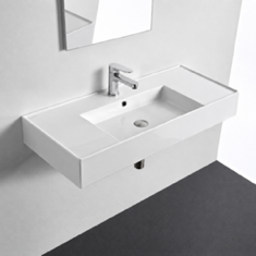 Wall Mount Sink - 40 inch, Rectangular, Modern, With Counter Space, Ceramic