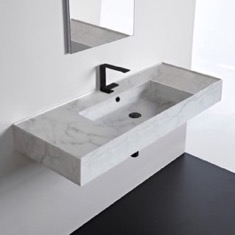 Marble Design Ceramic Wall Mounted or Vessel Sink With Counter Space